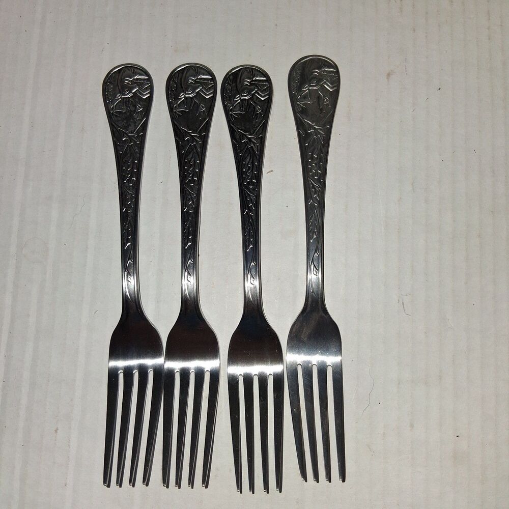 Bass Pro Shops Satin Stainless Steel Flatwear 4 Dinner Forks Deer
